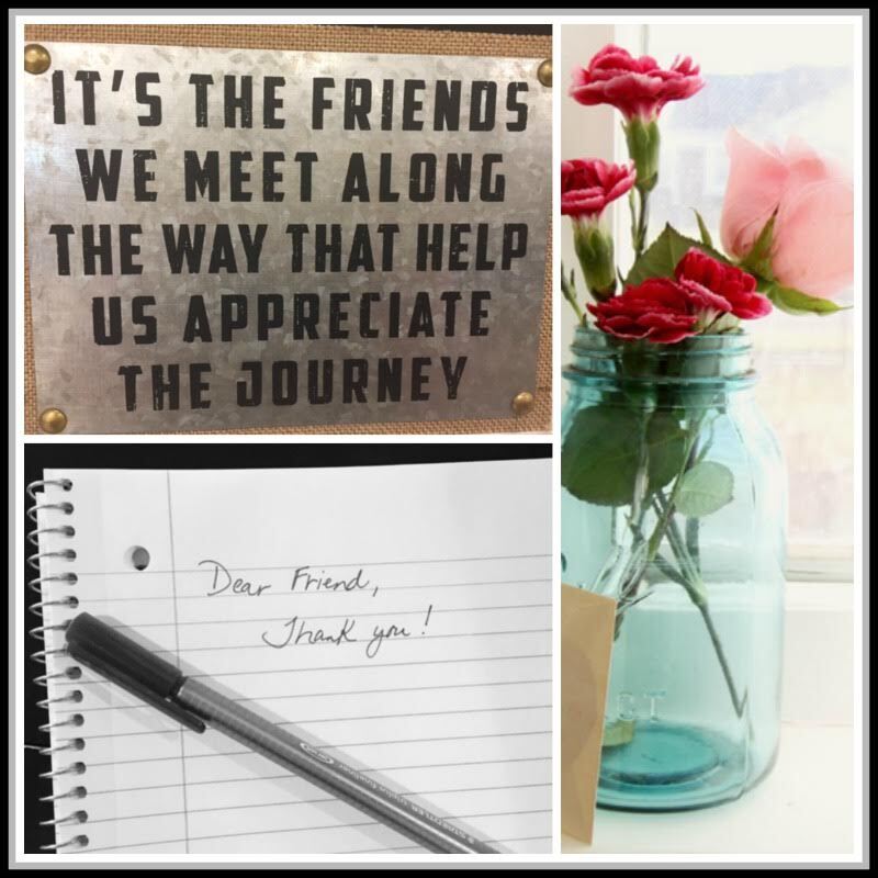 Collage of sign, notebook, and flowers